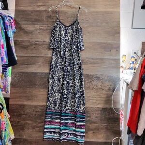 Magic Navy and White Patterned Maxi Dress